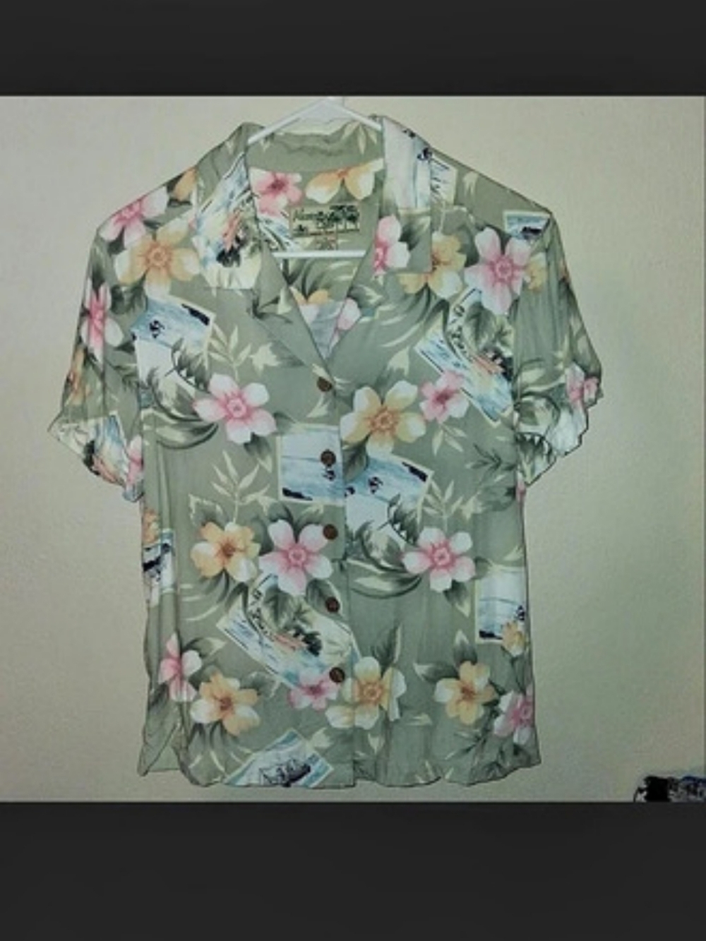 Hawaiian Jams Floral Hawaiian Shirt in Green & Pink Like New Suze S